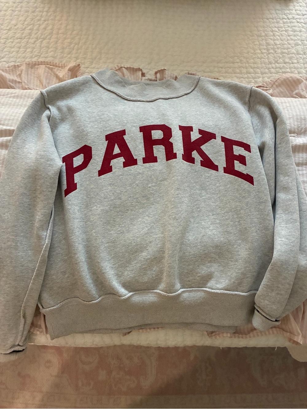 PARKE X SET Reversible Gray Crewneck Sweatshirt with Red Lettering. Size XS/S